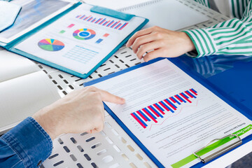 Group of people meeting in office. Sales report. Management strategy. Financial planning.