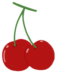 Red cherry illustration. Doodle hand drawn fruit.