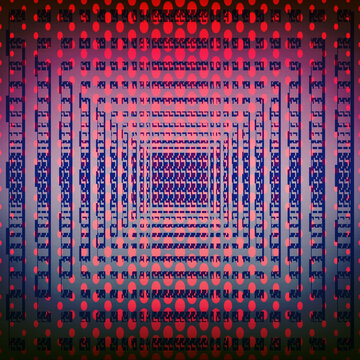 contrasting vivid red spotted pattern coloured purple on black grid arrangement pattern and design