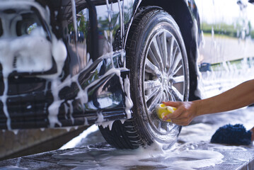 washing the car