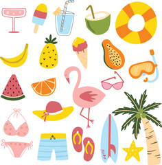 Set Collection Flat Hand Drawn Summer Element Illustration vector