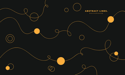 Dark background with fluid yellow thin line scribble ornament copy space. Hand drawn lines backdrop design. Suitable for poster, landing page, banner, magazine, cover, brochure, or card.
