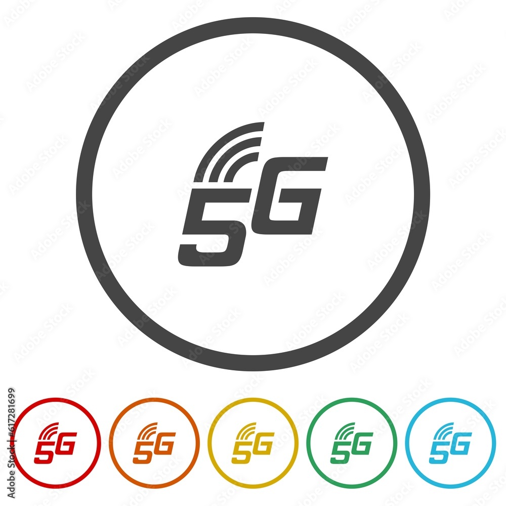 Poster 5g icon network coverage area. set icons in color circle buttons