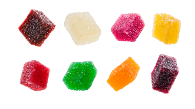 assorted jelly candies isolated on transparent background. PNG image.