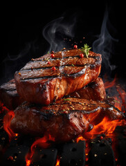 Obraz na płótnie Canvas Grilled beef steaks with chilli and salt