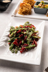 Closeup on assorted asian chinese salad portions