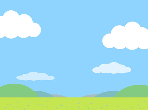 青空と雲と草原のシンプルなイラスト