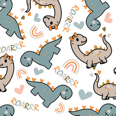 seamless pattern with animals, seamless pattern with cute dinosaurs