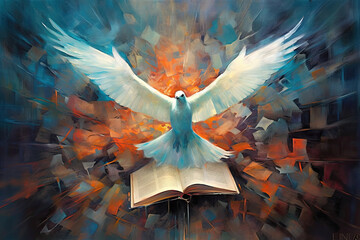 Holy Spirit over a Bible - obrazy, fototapety, plakaty