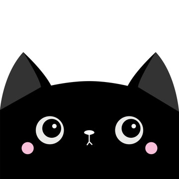 Black cat sad head face silhouette icon. Cute cartoon funny baby character. Funny kawaii doodle animal. Pet collection. Sticker print. Flat design. White background. Isolated.