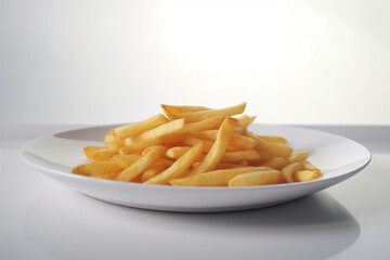 a plate of French fries on a white background