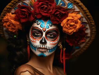 Retrato mujer catrina colorida tradicional folclore, mexicano. ia generada