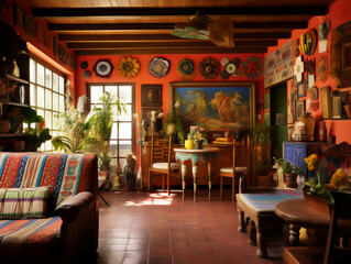Obraz premium mesa, interior, diseño, tradicional, folklórico. ia generada