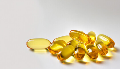 Fish oil pill, omega 3, isolated on white background