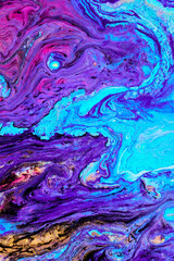 Purple blue flowing paint texture. Paper marbled abstract background