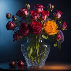 Bouquet de roses dans un vase transparent