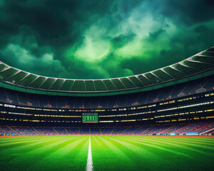 Fototapeta na wymiar Soccer stadium with green field. Generative AI