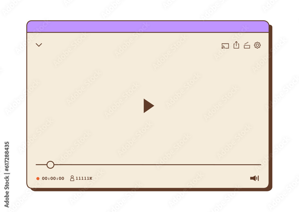Poster video player template for web or mobile apps. retro nostalgic screen live stream. multimedia frame l