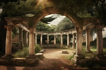 Ancient pergola pavillion. Generate Ai