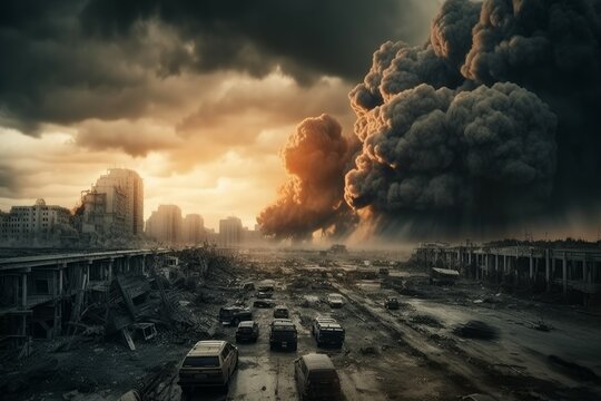 Apocalyptic scene smoke. Generate Ai