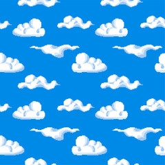 Pixelated clouds on clear sky, game design print