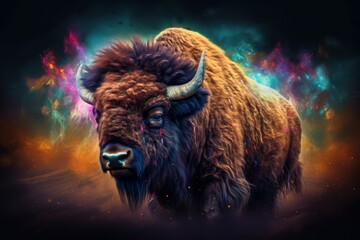 Colorful bison space. Generate Ai