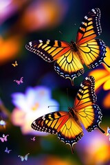 Abstraction background with colorful butterflies. Generative AI