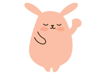 目を閉じたかわいいうさぎ、片手をあげる