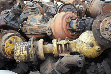 Parts of old engines. Heavy industry machinery waste. 
