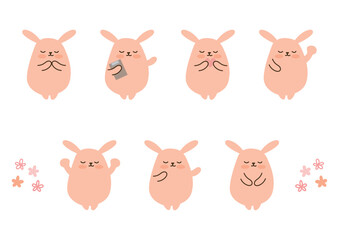 目を閉じたかわいいうさぎのセット