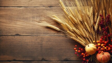 Obraz premium Autumn harvest background with copyspace. AI generative image.