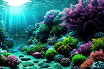 Naklejka na ściany i meble Sea Underwater Colorful Background. generative AI