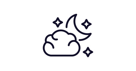 cloudy night icon. Thin line cloudy night icon from weather collection. Outline vector isolated on white background. Editable cloudy night symbol can be used web and mobile