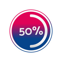 50 percent circle chart, isolated symbol. Vector red blue gradient element. Percentage Infographic sign. Illustration, icon for business, finance, progress, report, web design, download