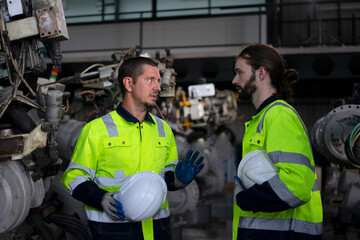 Engineer work at robotic arm factory.