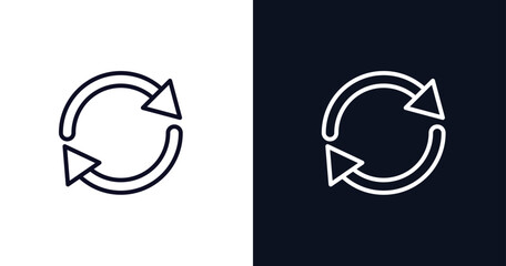 rotating arrows icon. Thin line rotating arrows icon from user interface collection. Outline vector isolated on dark blue and white background. Editable rotating arrows symbol