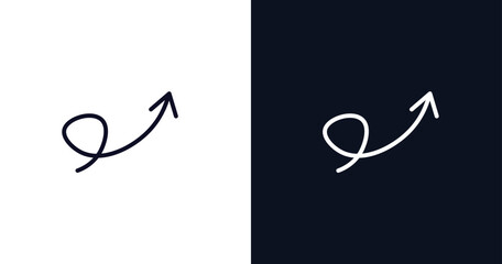 swirly arrow icon. Thin line swirly arrow icon from user interface collection. Outline vector isolated on dark blue and white background. Editable swirly arrow symbol can be used web and mobile