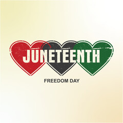 Juneteenth Freedom Day, Square Banner With Hearts in Pan-African Flag Colours, modern background vector illustration