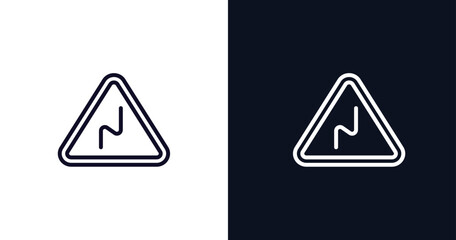 right reverse bend sign icon. Thin line right reverse bend sign icon from traffic signs collection. Outline vector isolated on dark blue and white background. Editable right reverse bend sign symbol