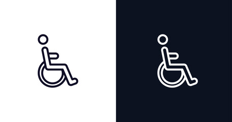 handicap sign icon. Thin line handicap sign icon from traffic signs collection. Outline vector isolated on dark blue and white background. Editable handicap sign symbol can be used web and mobile