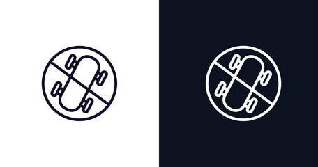 no skating icon. Thin line no skating icon from traffic signs collection. Outline vector isolated on dark blue and white background. Editable no skating symbol can be used web and mobile