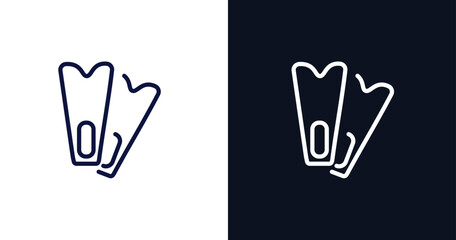 Obraz premium diving fins icon. Thin line diving fins icon from summer collection. Outline vector isolated on dark blue and white background. Editable diving fins symbol can be used web and mobile