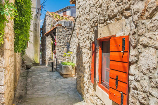 Old street in historic town of Pakostane in Dalmatia, Croatia