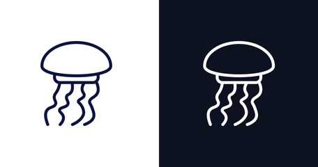 jellyfish icon. Thin line jellyfish icon from summer collection. Outline vector isolated on dark blue and white background. Editable jellyfish symbol can be used web and mobile
