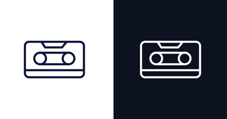 cassette icon. Thin line cassette icon from summer collection. Outline vector isolated on dark blue and white background. Editable cassette symbol can be used web and mobile