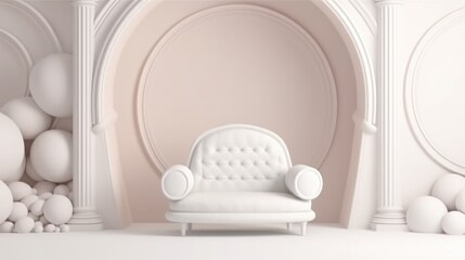 White armchair in classic interior. AI generative image.