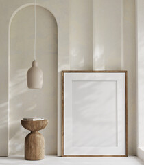 Mock up poster frame in modern interior background, living room, Scandinavian style, 3D illustration.