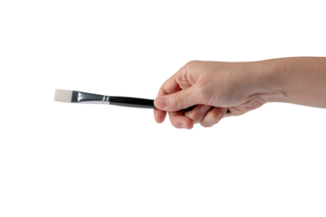 Hand using a little paintbrush isolated on a transparent background