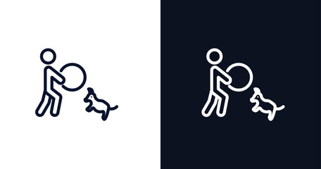 dog trainer icon. Thin line dog trainer icon from people collection. Outline vector isolated on dark blue and white background. Editable dog trainer symbol can be used web and mobile