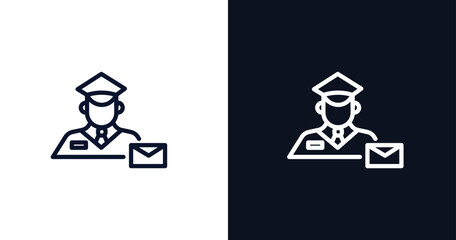 postman working icon. Thin line postman working icon from people collection. Outline vector isolated on dark blue and white background. Editable postman working symbol can be used web and mobile